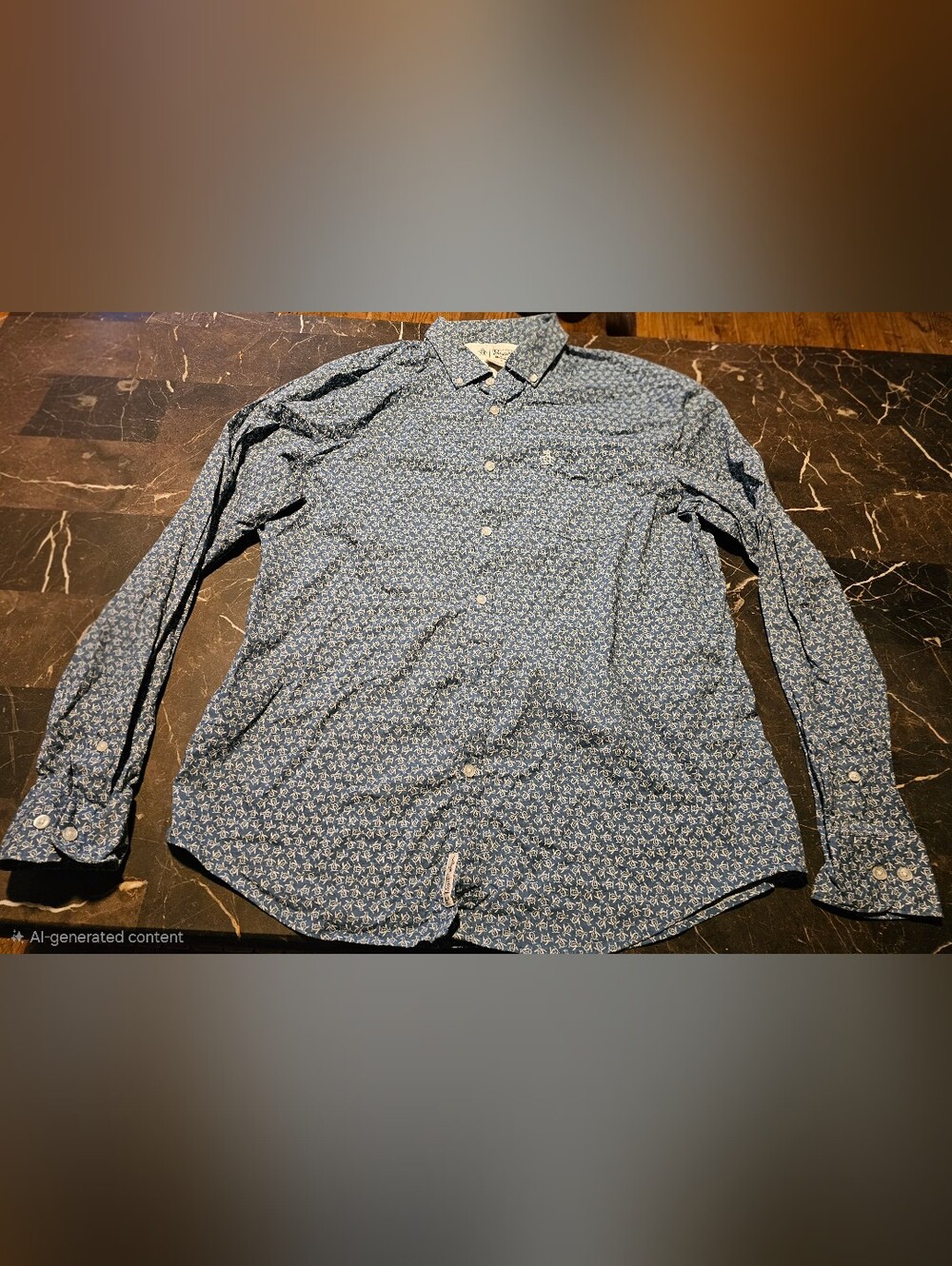 Penguin Men's Blue an Original Penguin Printed Button-Up Shirt